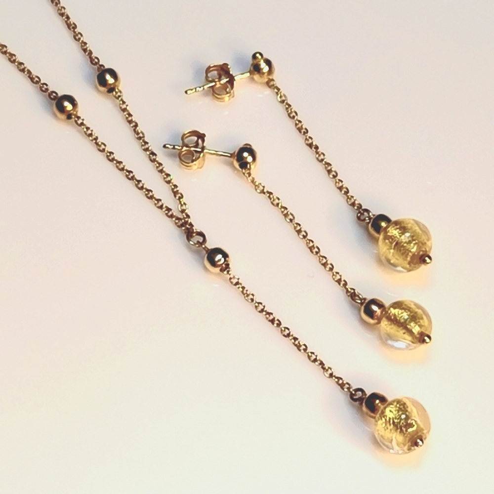 14k Yellow Gold and Murano Venetian Glass Demi Parure